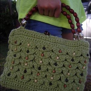 Handmade green beaded Crochet purse BOHO summer festival vibes